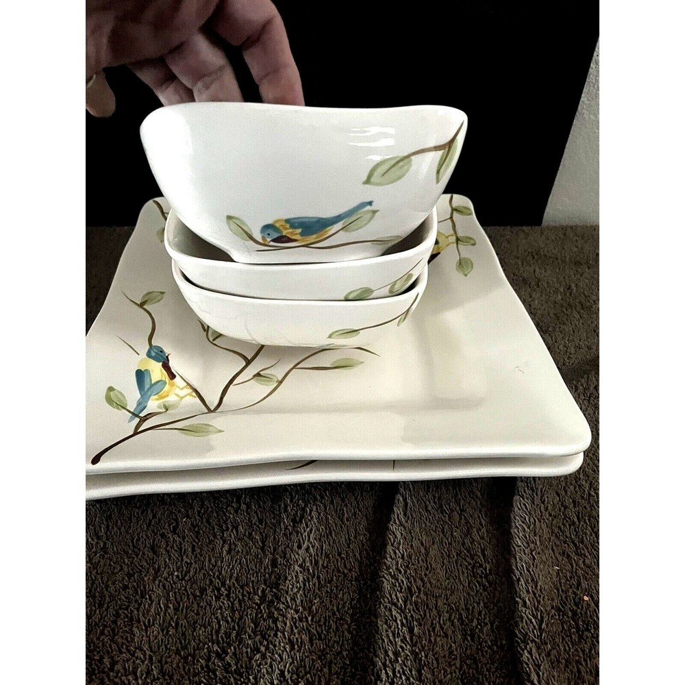 Pier 1 Robin Square 2 Dinner Plates and 3 Bowls